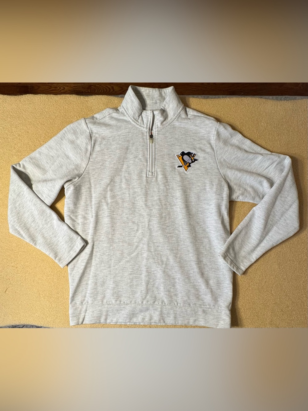 Antigua Pittsburgh Penguins Light  Gray Quarter-Zip Pullover